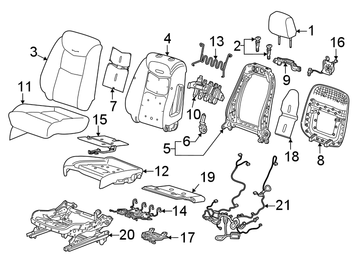 Diagram SEATS & TRACKS. DRIVER SEAT COMPONENTS. for your 2007 GMC Sierra 2500 HD 6.0L Vortec V8 A/T 4WD SLE Standard Cab Pickup 