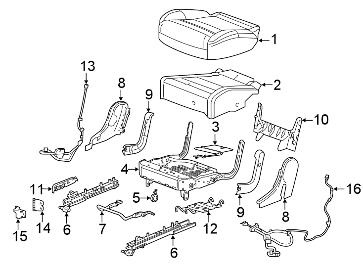 Diagram SEATS & TRACKS. SECOND ROW SEATS. for your 2009 Cadillac Escalade EXT   