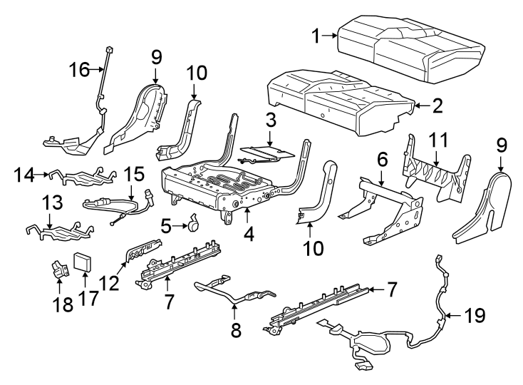 Diagram SEATS & TRACKS. SECOND ROW SEATS. for your 2016 Cadillac ATS Performance Sedan 3.6L V6 A/T AWD 