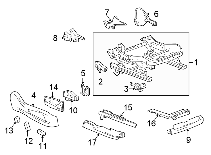 Diagram SEATS & TRACKS. TRACKS & COMPONENTS. for your 2007 GMC Sierra 2500 HD 6.0L Vortec V8 A/T 4WD SLE Extended Cab Pickup 