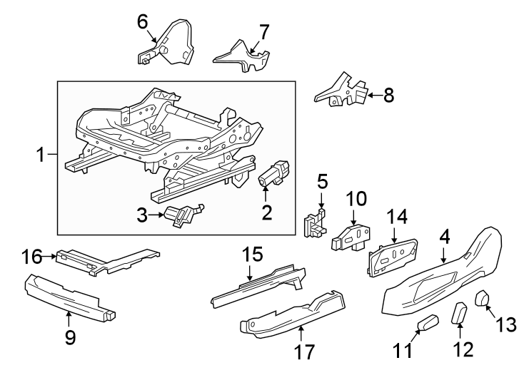 Diagram SEATS & TRACKS. TRACKS & COMPONENTS. for your 2007 GMC Sierra 2500 HD 6.0L Vortec V8 A/T 4WD SLE Extended Cab Pickup 