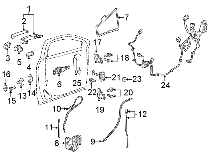 Diagram FRONT DOOR. LOCK & HARDWARE. for your 2020 Cadillac XT4 Sport Sport Utility  