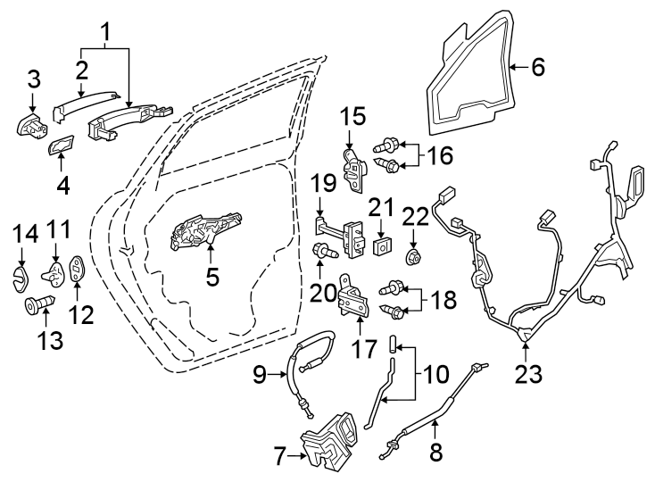 Diagram Rear door. Lock & hardware. for your 2001 Pontiac Grand Prix   