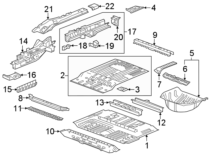 Diagram Rear body & floor. Floor & rails. for your 2015 GMC Sierra 2500 HD 6.6L Duramax V8 DIESEL A/T 4WD SLE Standard Cab Pickup Fleetside 