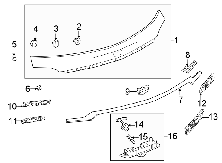 Diagram Lift gate. Exterior trim. for your Cadillac XT6  