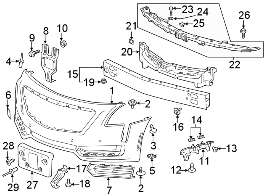 Diagram FRONT BUMPER. BUMPER & COMPONENTS. for your 2025 Chevrolet Blazer   