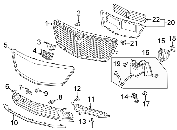 Diagram FRONT BUMPER. GRILLE & COMPONENTS. for your 2017 Chevrolet Spark   