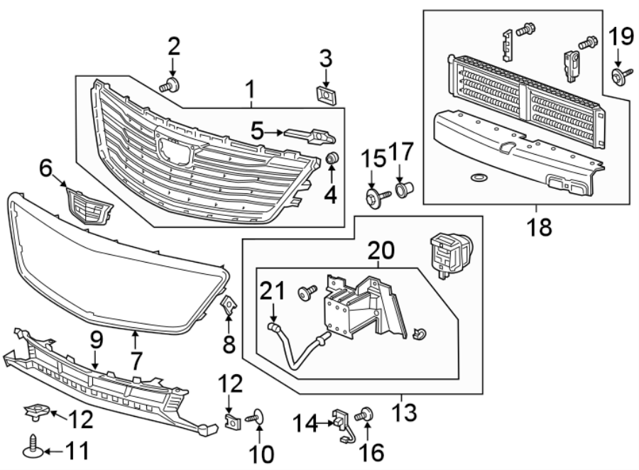 Diagram FRONT BUMPER. GRILLE & COMPONENTS. for your 2019 Cadillac ATS Base Coupe 2.0L Ecotec A/T RWD 