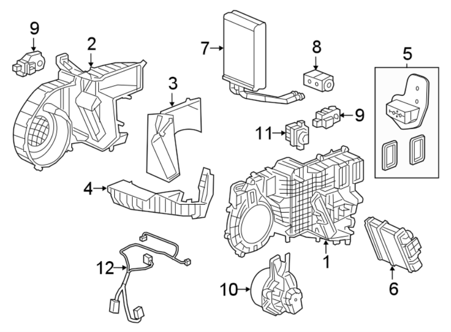 Diagram AIR CONDITIONER & HEATER. EVAPORATOR & HEATER COMPONENTS. for your 2010 Buick Enclave    