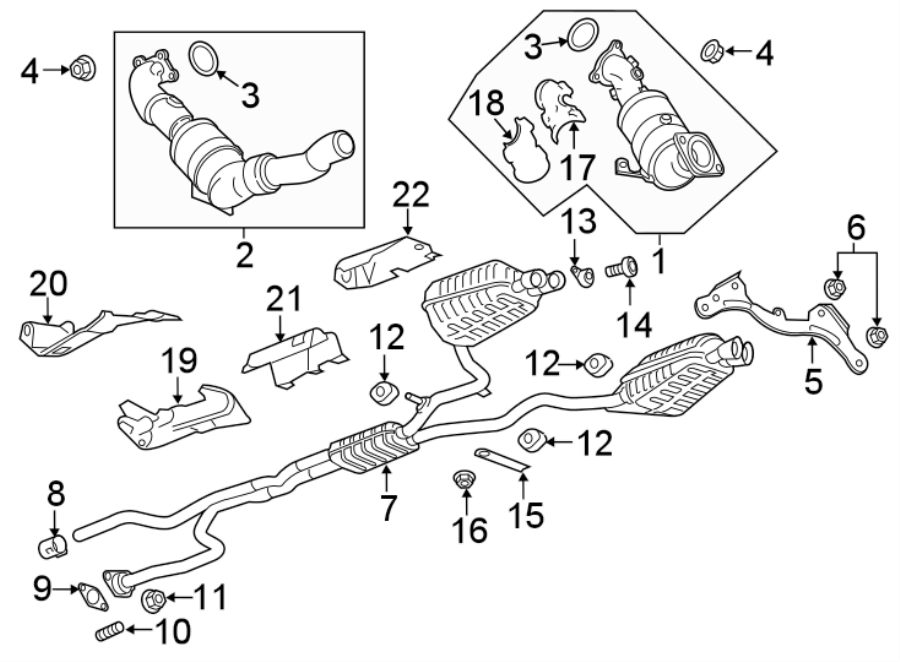 Diagram EXHAUST SYSTEM. EXHAUST COMPONENTS. for your 2011 GMC Sierra 2500 HD 6.6L Duramax V8 DIESEL A/T 4WD WT Standard Cab Pickup 