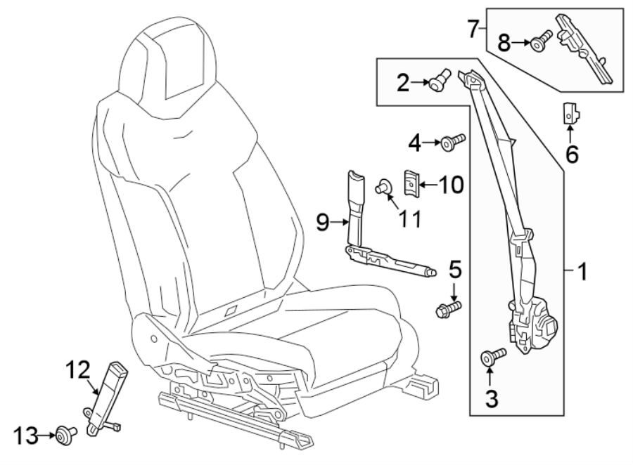 Diagram RESTRAINT SYSTEMS. FRONT SEAT BELTS. for your 1987 Chevrolet Celebrity Base Sedan 2.8L Chevrolet V6 M/T 