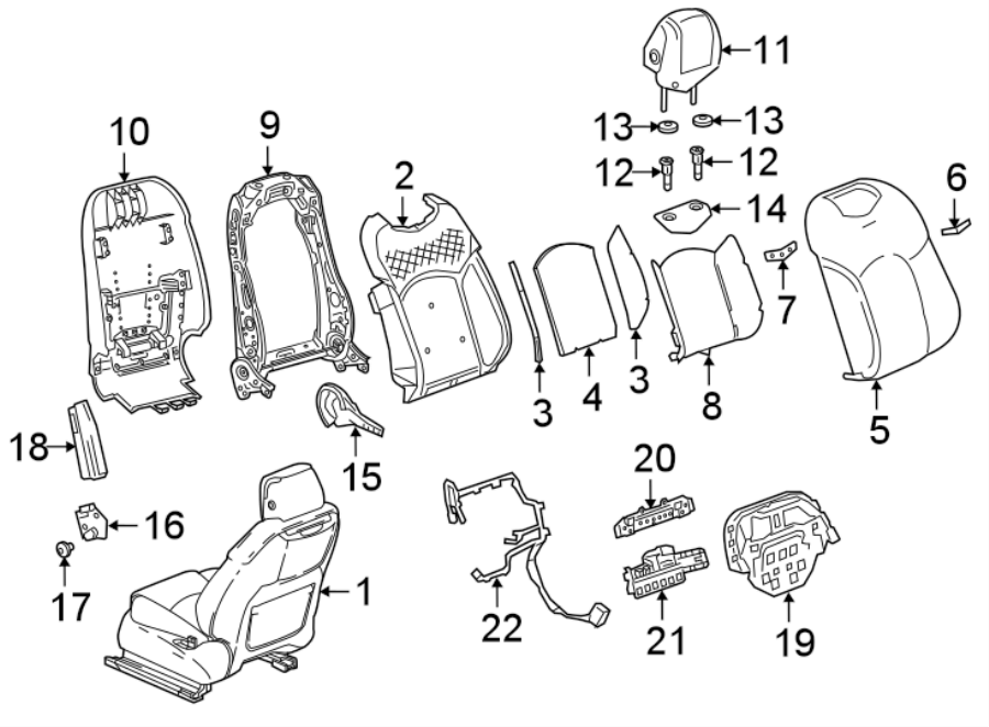 Diagram SEATS & TRACKS. PASSENGER SEAT COMPONENTS. for your Cadillac CT6  