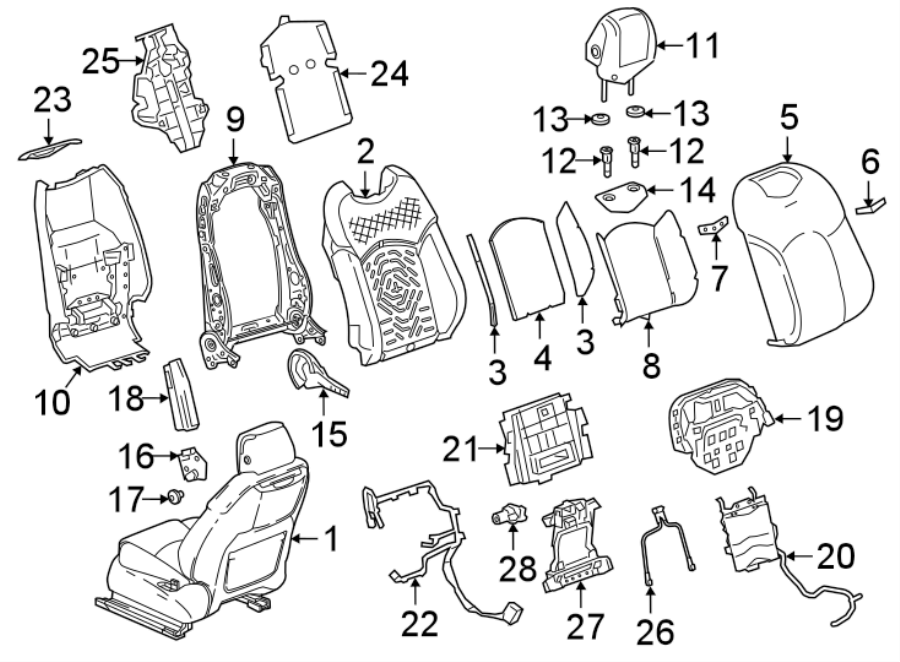 Diagram SEATS & TRACKS. PASSENGER SEAT COMPONENTS. for your Cadillac CT6  