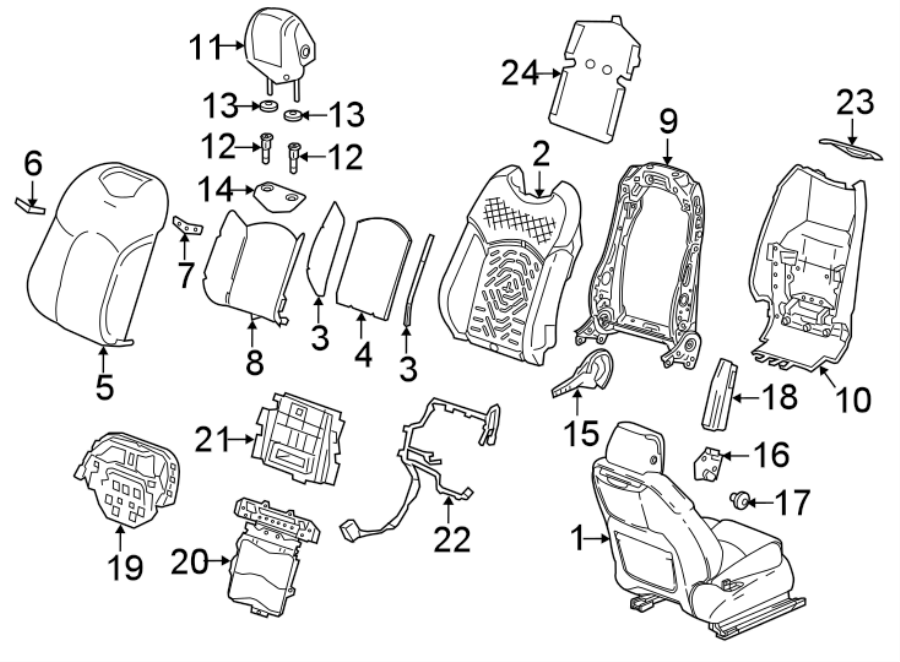 Diagram SEATS & TRACKS. DRIVER SEAT COMPONENTS. for your 2018 Cadillac ATS Premium Luxury Coupe 3.6L V6 A/T RWD 