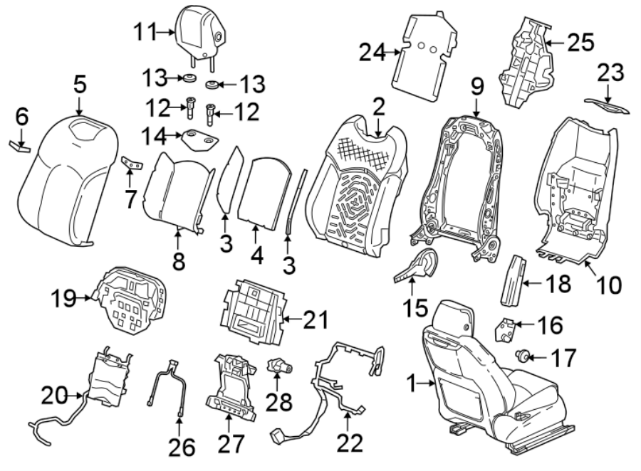 Diagram SEATS & TRACKS. DRIVER SEAT COMPONENTS. for your Cadillac CT6  