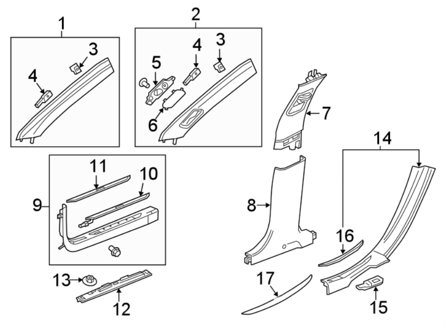 Diagram PILLARS. ROCKER & FLOOR. INTERIOR TRIM. for your 2002 Buick Century   