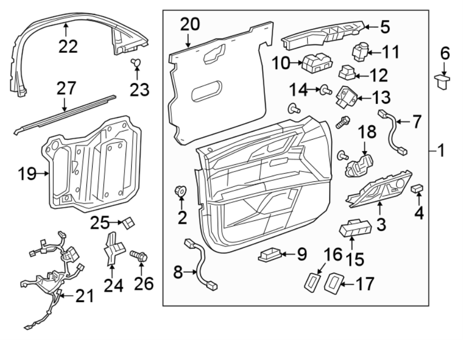 Diagram FRONT DOOR. INTERIOR TRIM. for your 2025 Chevrolet Corvette E-Ray Coupe  