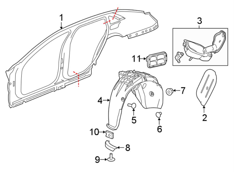 Diagram QUARTER PANEL & COMPONENTS. for your 2020 Cadillac XT4 Premium Luxury Sport Utility 2.0L A/T FWD 