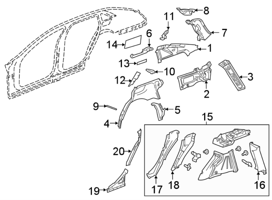 Diagram QUARTER PANEL. INNER STRUCTURE. for your 2019 Cadillac CT6   