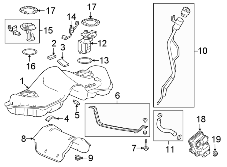 Diagram FUEL SYSTEM COMPONENTS. for your 1995 Chevrolet S10  LS Extended Cab Pickup Fleetside 4.3L Chevrolet V6 A/T RWD 