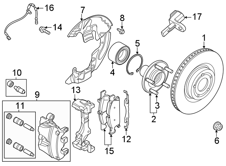 Diagram Front suspension. Brake components. for your 2019 Lincoln MKZ Reserve II Sedan  