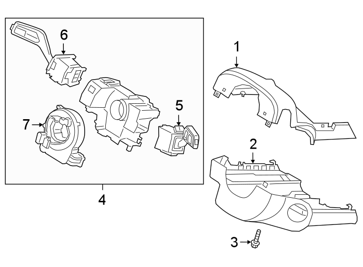 Diagram Steering column. Shroud. Switches & levers. for your Ford Bronco Sport  