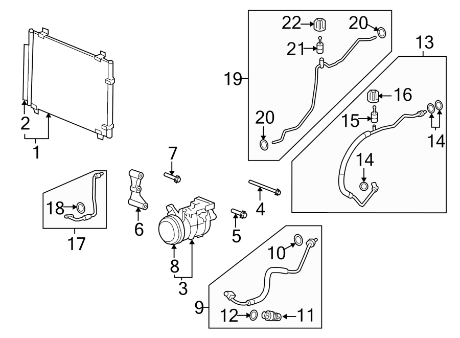 Diagram Air conditioner & heater. Compressor & lines. Condenser. for your 2022 Chevrolet Equinox 1.5L Ecotec A/T FWD LS Sport Utility 