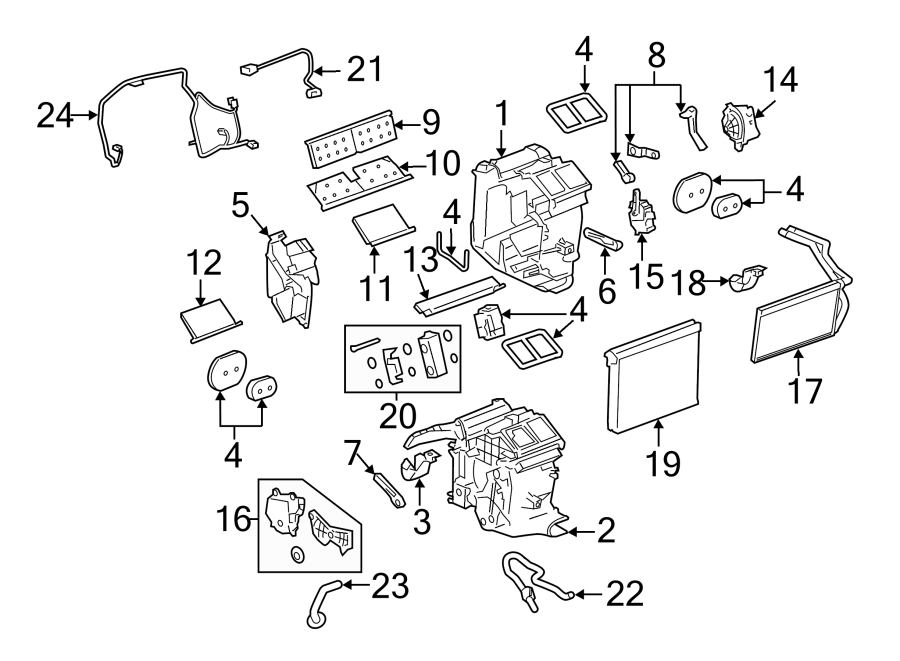 Diagram AIR CONDITIONER & HEATER. EVAPORATOR & HEATER COMPONENTS. for your 2014 Buick Enclave    