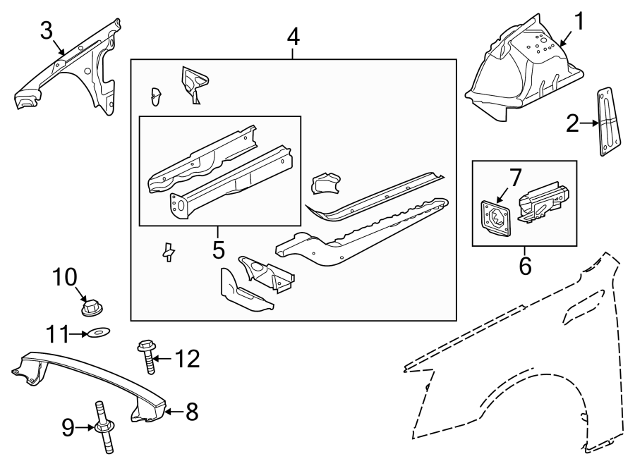 Diagram FENDER. STRUCTURAL COMPONENTS & RAILS. for your 2002 GMC Sierra 2500 HD 6.0L Vortec V8 CNG A/T 4WD Base Standard Cab Pickup Fleetside 