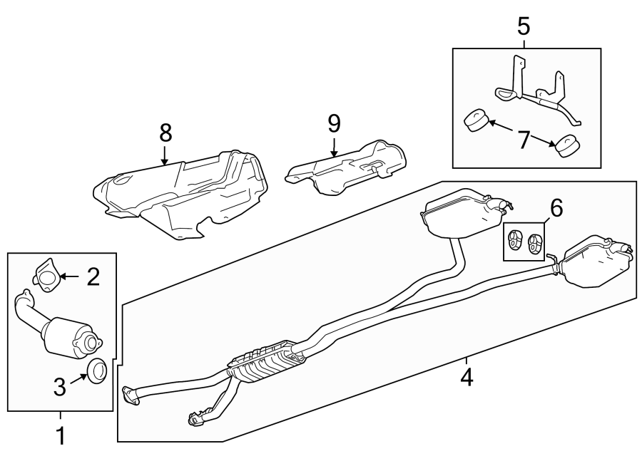 Diagram EXHAUST SYSTEM. EXHAUST COMPONENTS. for your 1992 Chevrolet K3500  Scottsdale Extended Cab Pickup Fleetside 6.5L V8 DIESEL A/T 