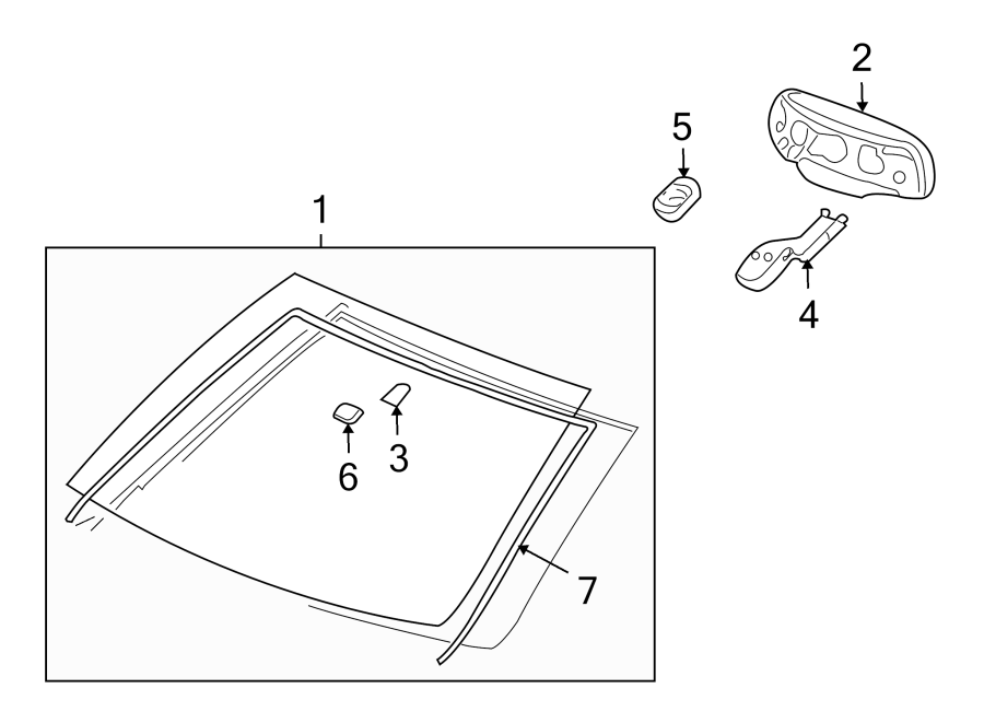 WINDSHIELD. GLASS. REVEAL MOLDINGS. Diagram