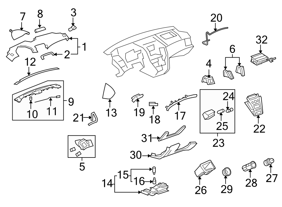 Diagram INSTRUMENT PANEL COMPONENTS. for your 2019 Cadillac CTS  Vsport Premium Luxury Sedan 