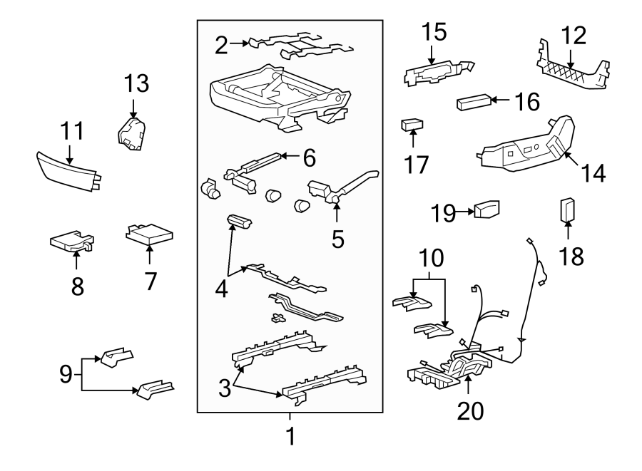 Diagram SEATS & TRACKS. TRACKS & COMPONENTS. for your 2010 Chevrolet Silverado 3500 HD WT Cab & Chassis  