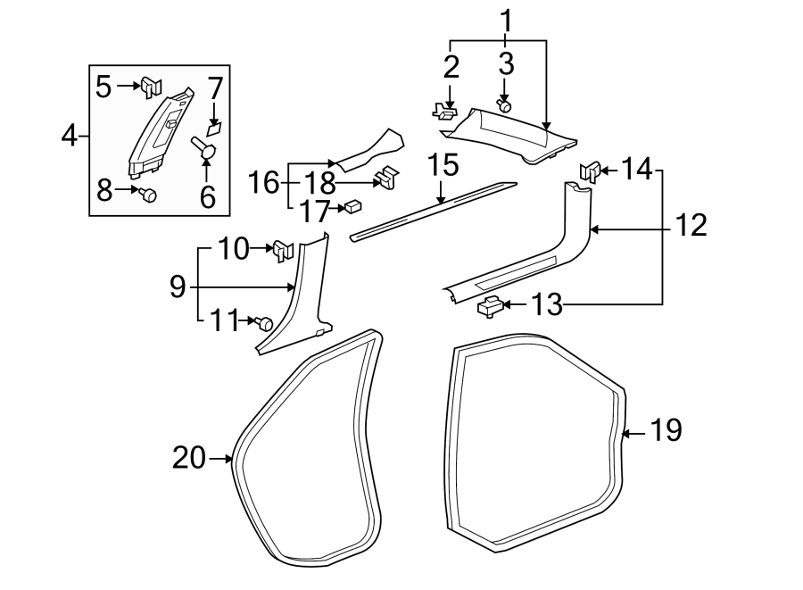 Diagram PILLARS. ROCKER & FLOOR. INTERIOR TRIM. for your 2014 Chevrolet Spark  LT Hatchback 