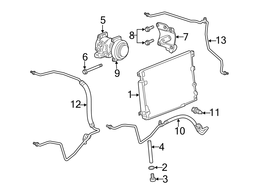 Diagram AIR CONDITIONER & HEATER. COMPRESSOR & LINES. CONDENSER. for your 2012 GMC Sierra 2500 HD 6.6L Duramax V8 DIESEL A/T 4WD WT Standard Cab Pickup Fleetside 