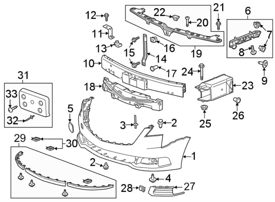 Diagram FRONT BUMPER & GRILLE. BUMPER & COMPONENTS. for your 2020 Cadillac XT4 Luxury Sport Utility 2.0L A/T FWD 