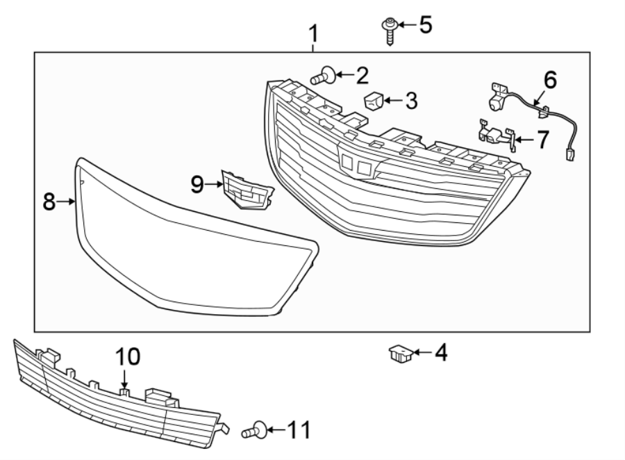 9FRONT BUMPER & GRILLE. GRILLE & COMPONENTS.https://images.simplepart.com/images/parts/motor/fullsize/BX13014.png