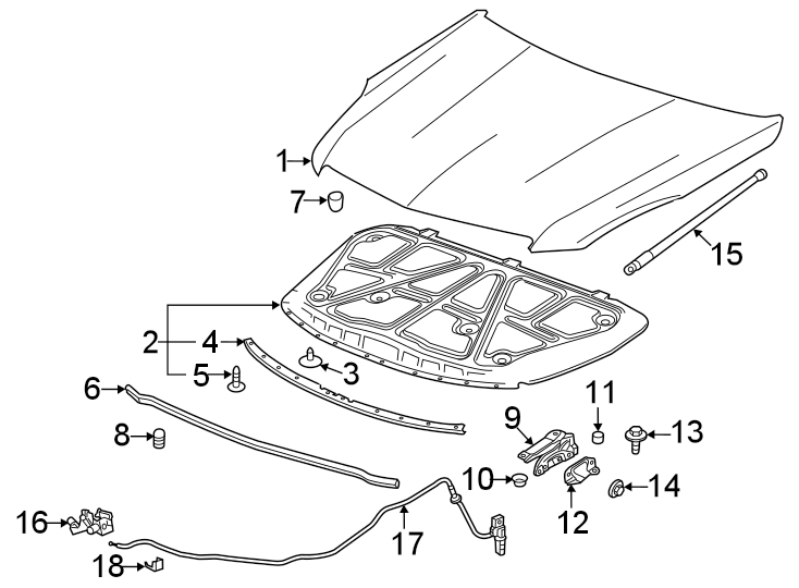 Diagram HOOD & COMPONENTS. for your 2007 GMC Sierra 1500 Classic SLT Extended Cab Pickup  