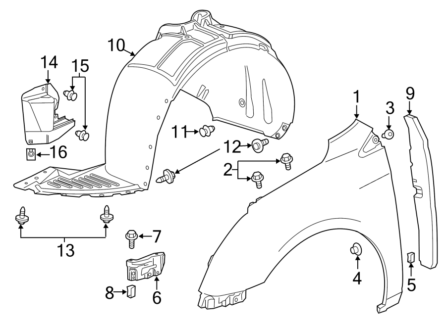 Diagram FENDER & COMPONENTS. for your 2021 GMC Sierra 2500 HD 6.6L V8 A/T 4WD Base Extended Cab Pickup 