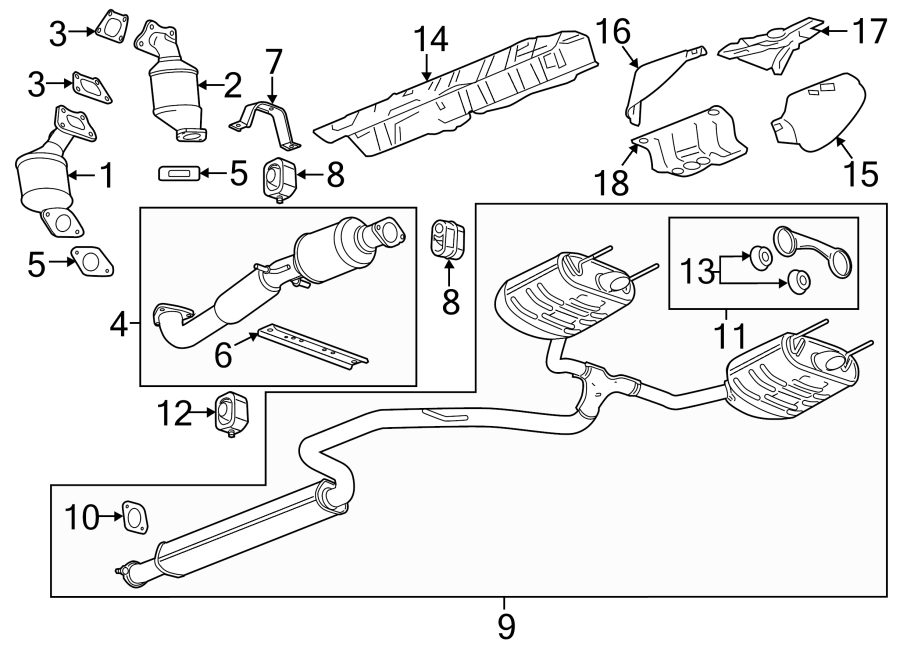 Diagram EXHAUST SYSTEM. EXHAUST COMPONENTS. for your 1992 Chevrolet K3500  Scottsdale Extended Cab Pickup Fleetside 6.5L V8 DIESEL A/T 