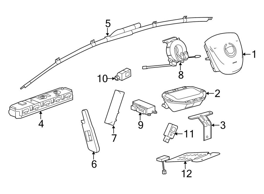 Diagram RESTRAINT SYSTEMS. AIR BAG COMPONENTS. for your 2021 Chevrolet Camaro ZL1 Coupe 6.2L V8 M/T 