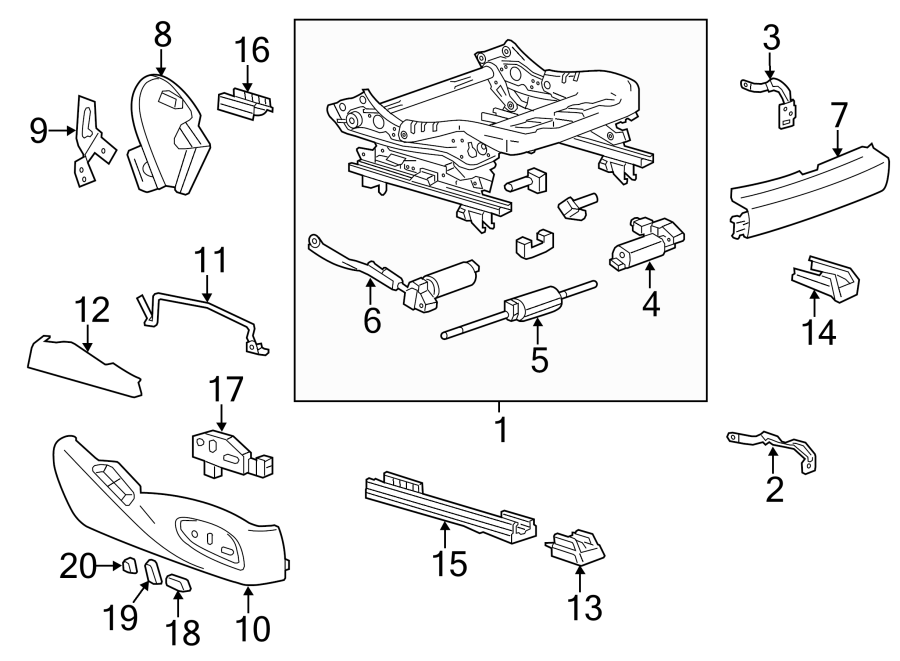 Diagram SEATS & TRACKS. TRACKS & COMPONENTS. for your 2010 Chevrolet Silverado 1500 LTZ Extended Cab Pickup  