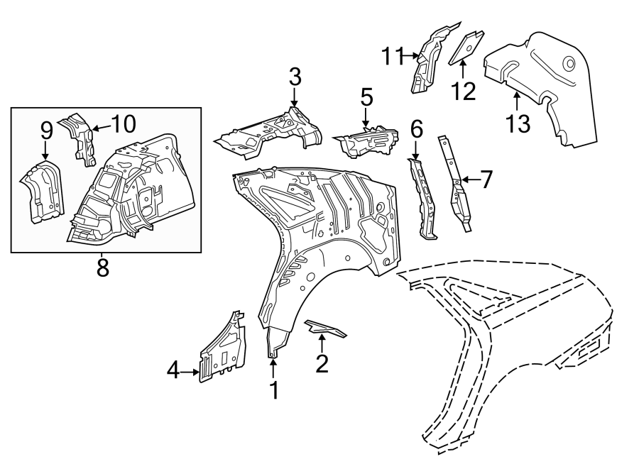 Diagram QUARTER PANEL. INNER STRUCTURE. for your 2019 Chevrolet Suburban    