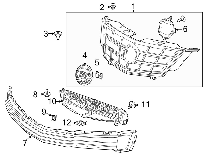 10FRONT BUMPER & GRILLE. GRILLE & COMPONENTS.https://images.simplepart.com/images/parts/motor/fullsize/BZ14018.png