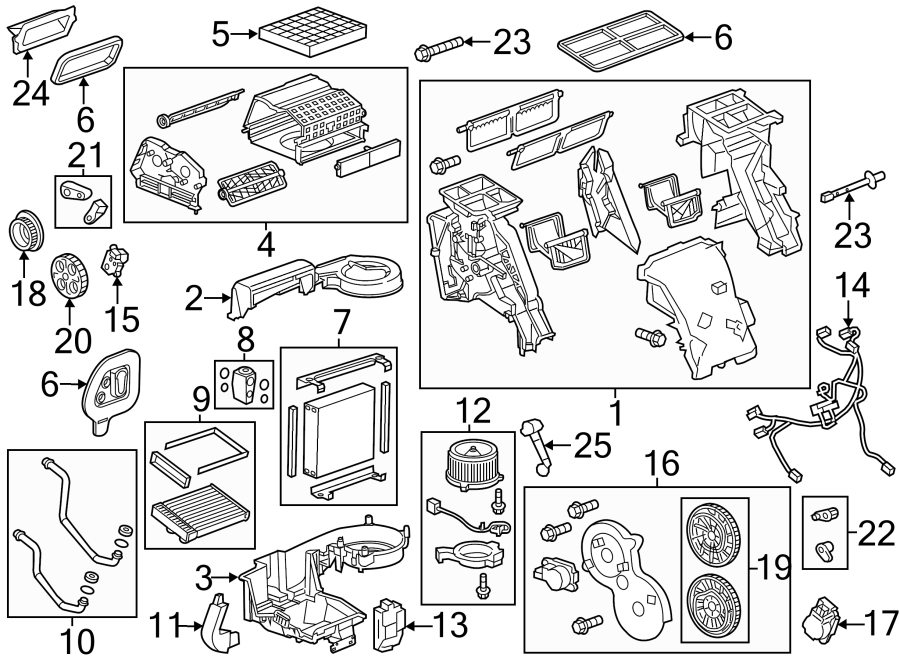 Diagram AIR CONDITIONER & HEATER. EVAPORATOR & HEATER COMPONENTS. for your 2017 Buick Enclave    