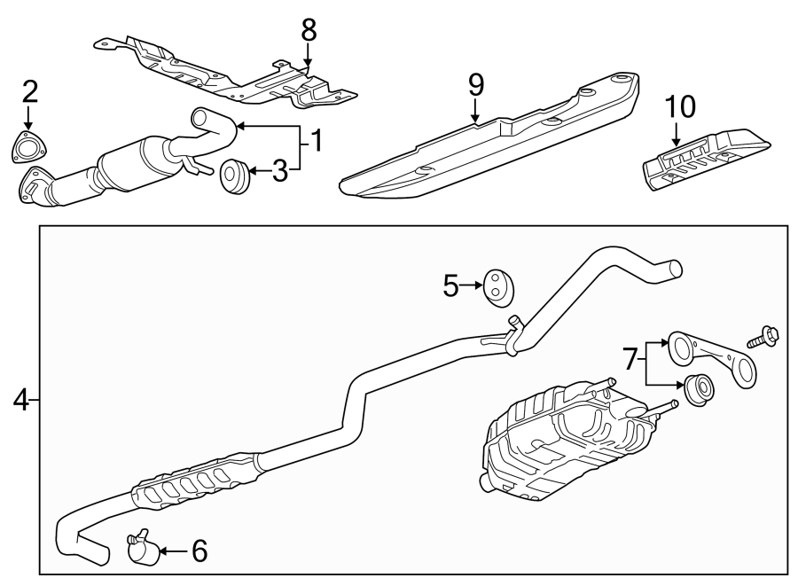 Diagram EXHAUST SYSTEM. EXHAUST COMPONENTS. for your 1992 Chevrolet K3500  Scottsdale Extended Cab Pickup Fleetside 6.5L V8 DIESEL A/T 