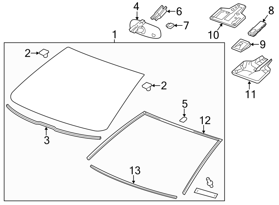 6WINDSHIELD. GLASS. REVEAL MOLDINGS.https://images.simplepart.com/images/parts/motor/fullsize/BZ14340.png