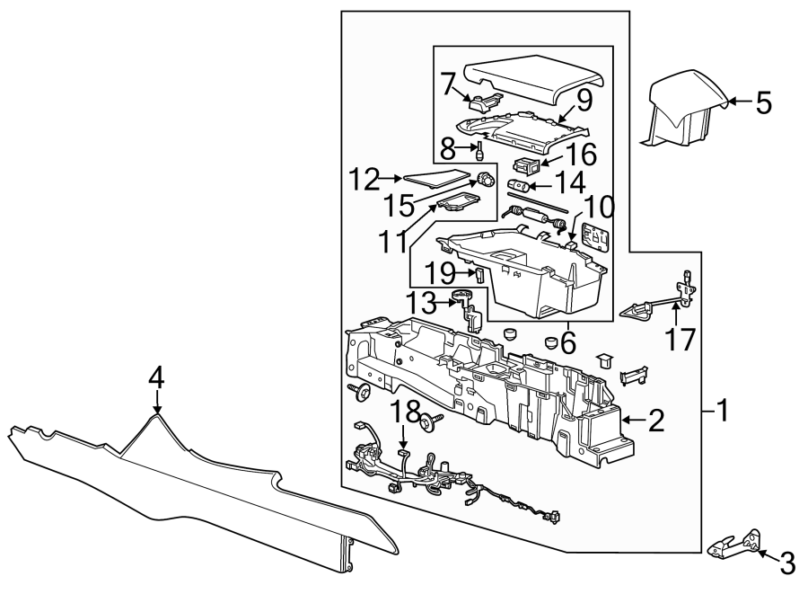 Diagram CENTER CONSOLE. for your 2021 Cadillac XT4 Premium Luxury Sport Utility  