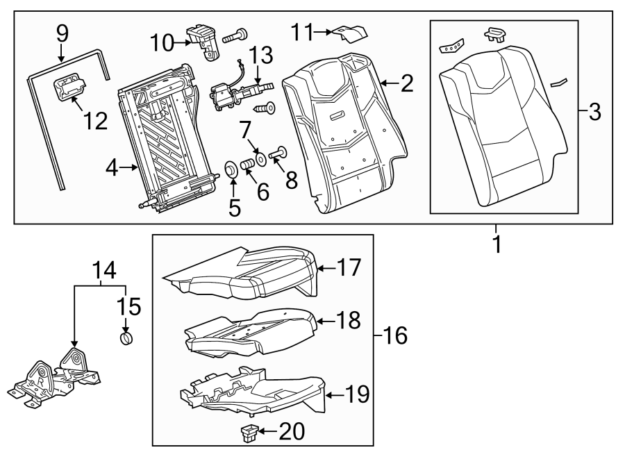 Diagram SEATS & TRACKS. REAR SEAT COMPONENTS. for your 2018 Cadillac ATS Premium Luxury Coupe 3.6L V6 A/T RWD 