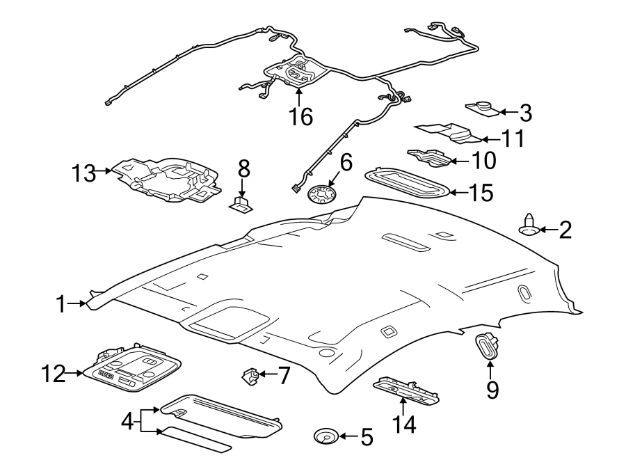 Diagram ROOF. INTERIOR TRIM. for your 2007 GMC Sierra 1500 Classic SL Extended Cab Pickup Fleetside 4.3L Vortec V6 A/T RWD 